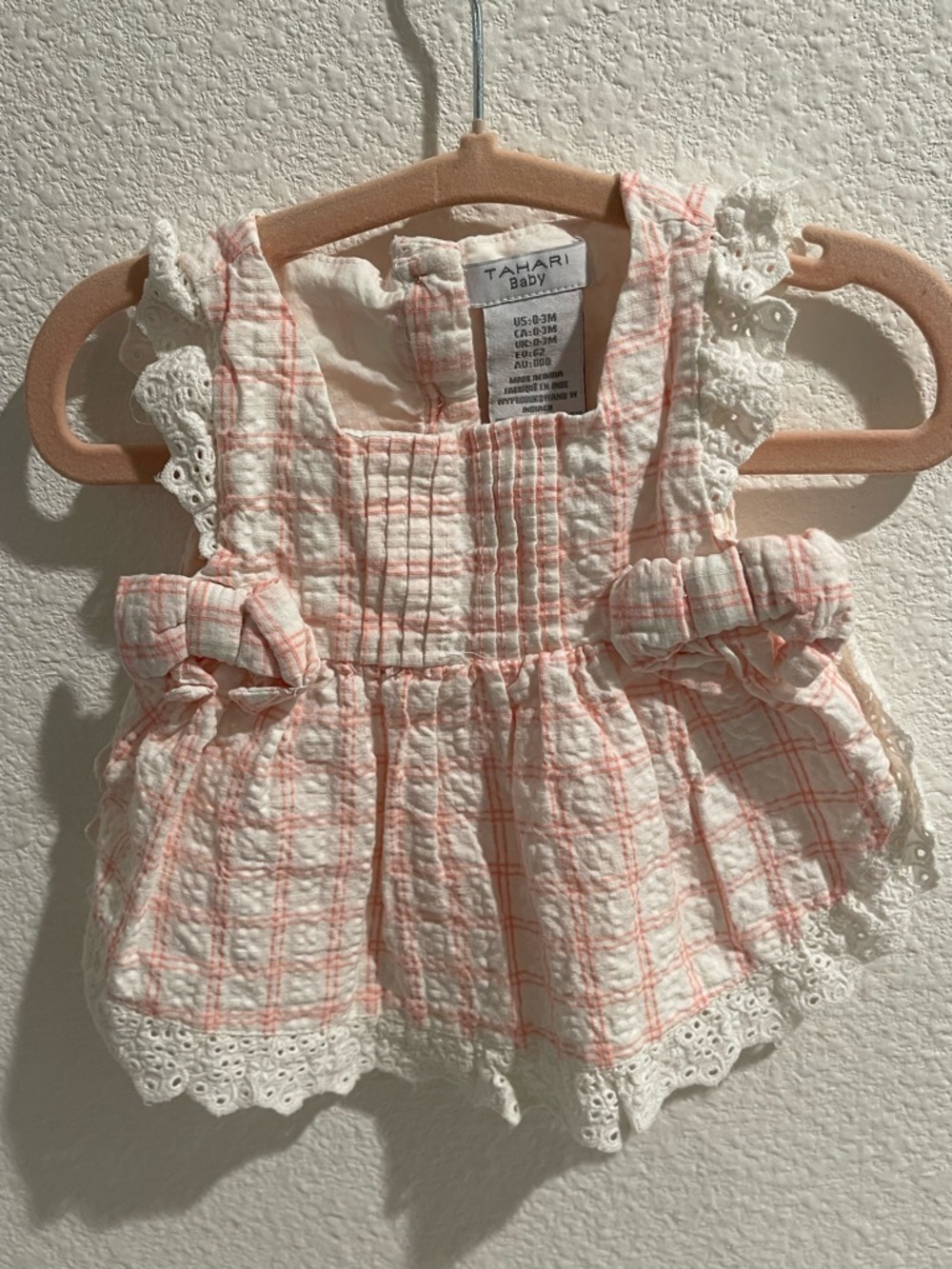 Tahari Baby Pink and White Plaid Eyelet Sundress